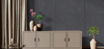 Gray,Interior,With,Dresser,And,Decor.,3d,Render,Illustration,Mockup.