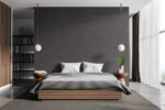 Interior,Of,Master,Bedroom,With,Wooden,Walls,,Concrete,Floor,,Comfortable