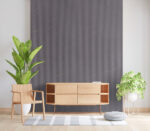 Wood sideboard in living room interior with copy space, 3D rende