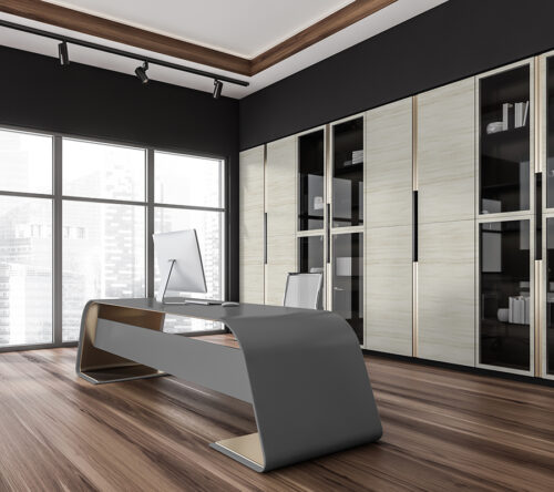 Futuristic,Black,And,White,Ceo,Office,Interior,With,Classy,Desk,
